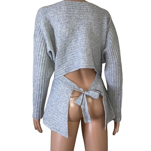 Vince sweater cashmere & wool blend gray ribbed tie bow back long sleeve SZ sm - Picture 7 of 12